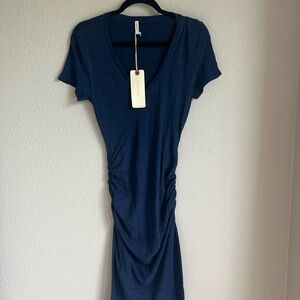 Lanston Blue Side Scrunch Midi Dress